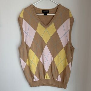 Brooks Brothers argyle golf vest 100% Pima cotton knit Sweater Vest XL tan EUC